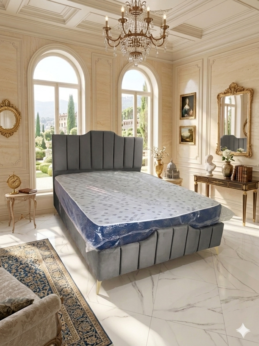 Lit capitonnée coffre modele piano royal