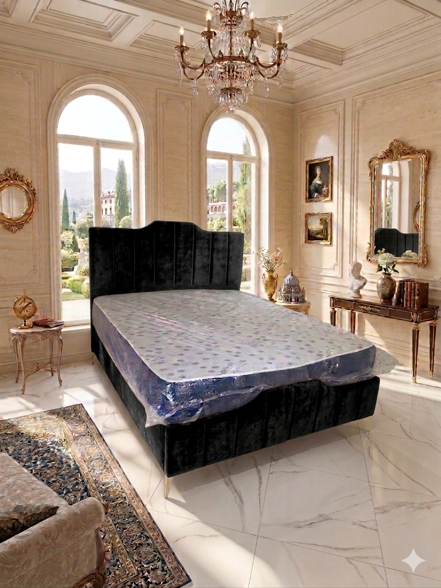 Lit capitonnée coffre modele piano royal